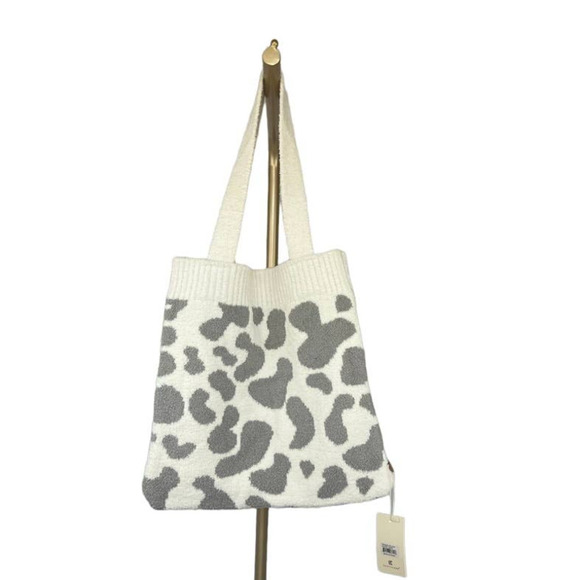 Luxurious Cow Print Knitted Microfiber Tote Bag in Gray & Cream - Picture 2 of 3